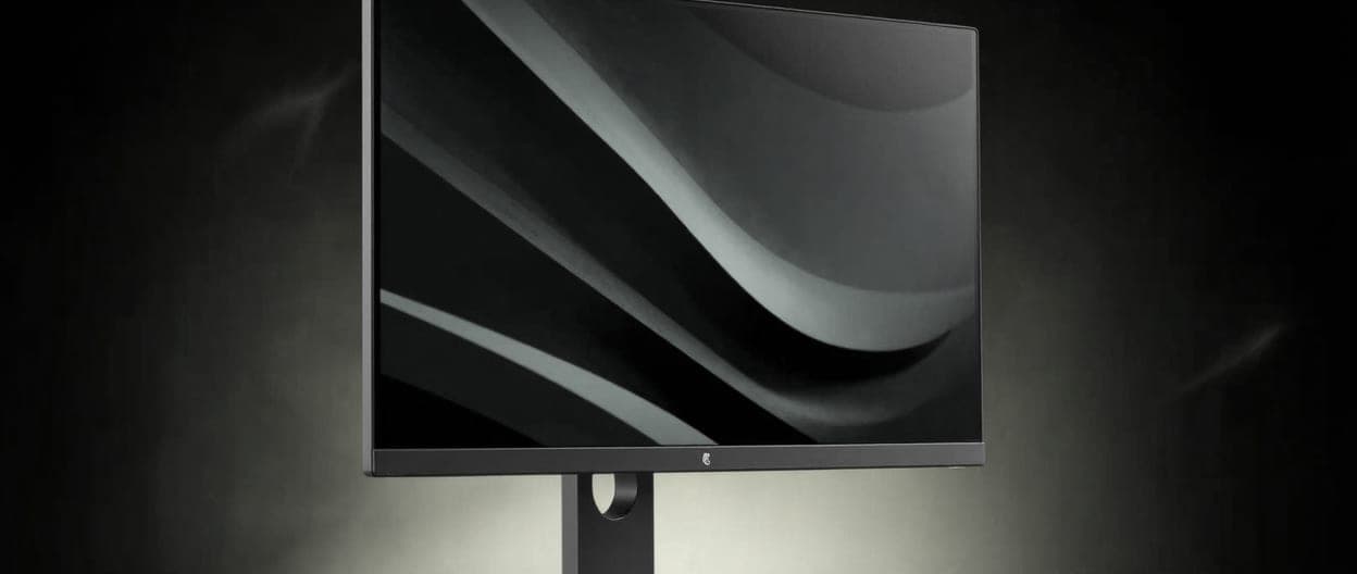 Monitor na biurku w ciemnym wnętrzu